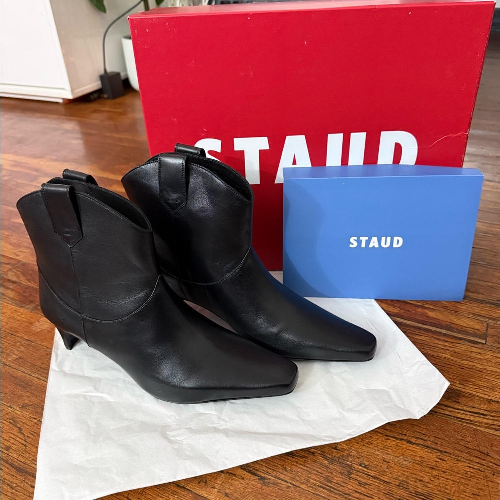 STAUD Sleek Black Ankle Booties
